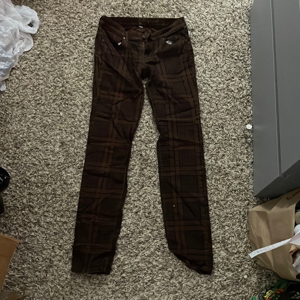 brown plaid skinny jeans